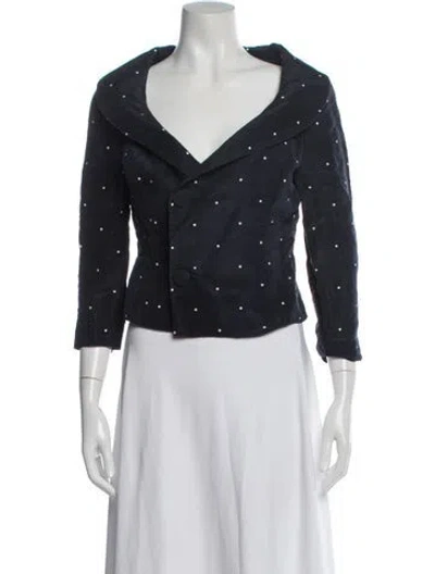 Pre-owned Escada Silk Polka Dot Print Blazer In Blue