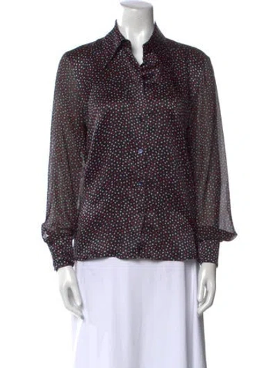 Pre-owned Escada Silk Polka Dot Print Blouse In Black