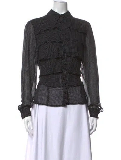 Pre-owned Escada Silk Polka Dot Print Blouse In Black