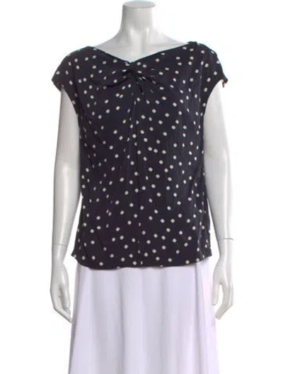 Pre-owned Escada Silk Polka Dot Print Blouse In Blue