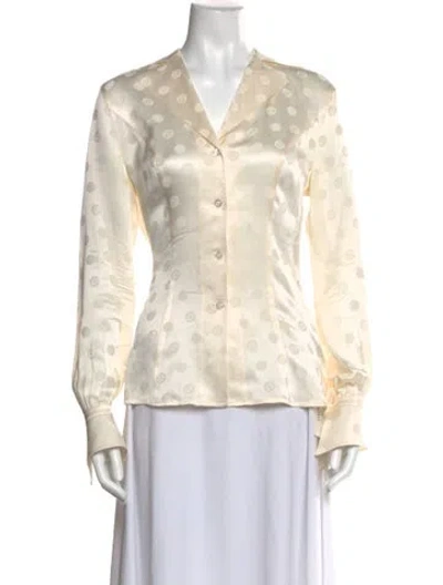 Pre-owned Escada Silk Polka Dot Print Blouse In Neutral
