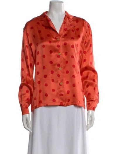 Pre-owned Escada Silk Polka Dot Print Blouse In Orange
