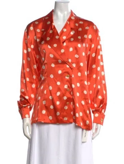 Pre-owned Escada Silk Polka Dot Print Blouse In Orange