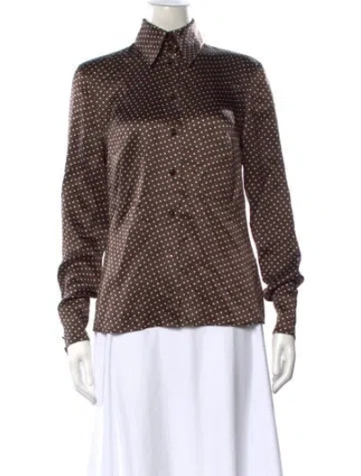 Pre-owned Escada Silk Polka Dot Print Button-up Top In Brown