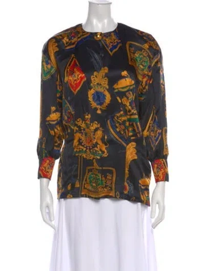 Pre-owned Escada Silk Printed Blouse In Black