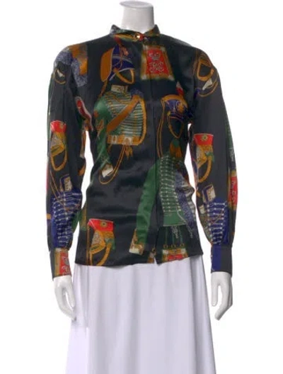 Pre-owned Escada Silk Printed Blouse In Black