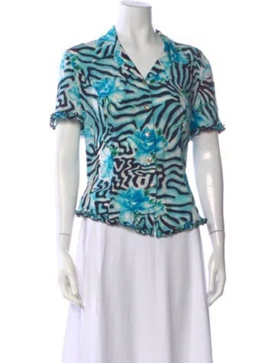 Pre-owned Escada Silk Printed Blouse In Blue