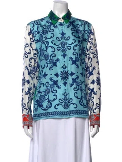 Pre-owned Escada Silk Printed Blouse In Blue