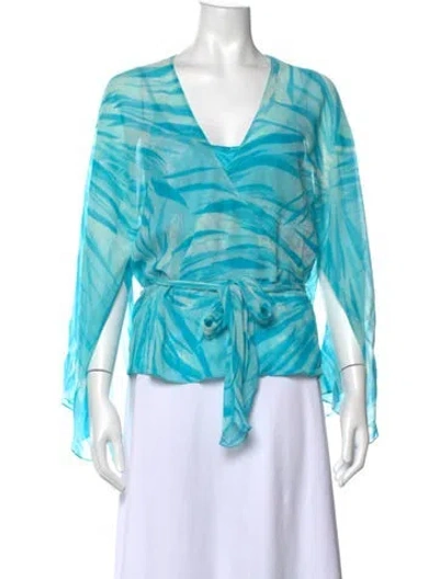 Pre-owned Escada Silk Printed Blouse In Blue