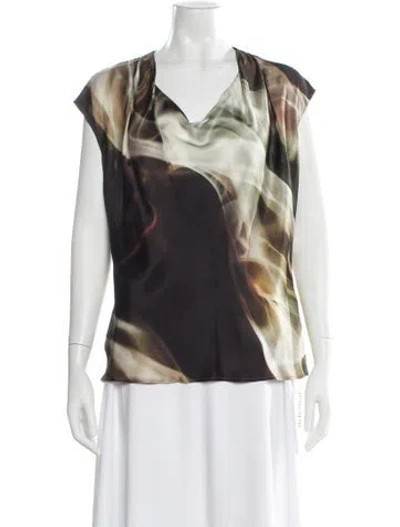 Pre-owned Escada Silk Printed Blouse In Brown