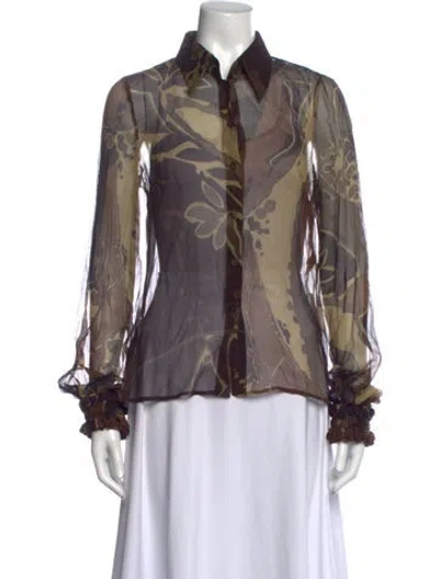 Pre-owned Escada Silk Printed Blouse In Brown