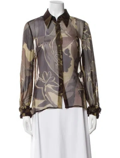 Pre-owned Escada Silk Printed Blouse In Green