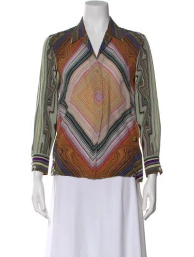 Pre-owned Escada Silk Printed Blouse In Green
