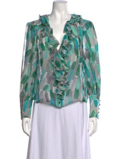 Pre-owned Escada Silk Printed Blouse In Green