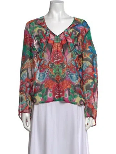 Pre-owned Escada Silk Printed Blouse In Red
