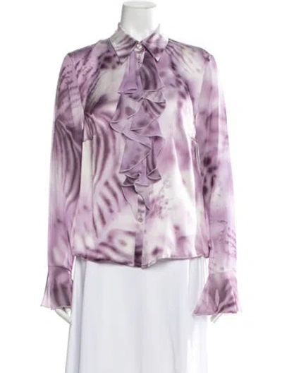 Pre-owned Escada Silk Printed Blouse W/ Tags In Purple