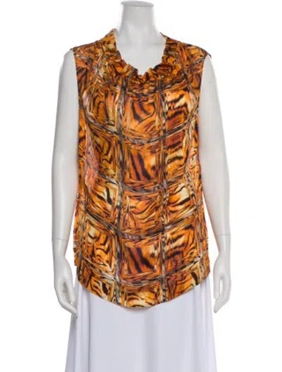 Pre-owned Escada Silk Printed Blouse In White