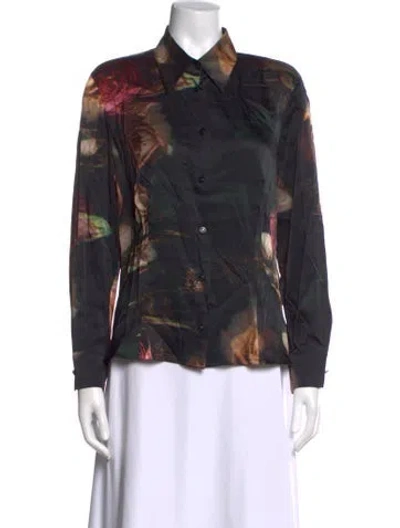 Pre-owned Escada Silk Printed Button-up Top In Black