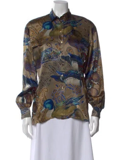 Pre-owned Escada Silk Printed Button-up Top In Blue