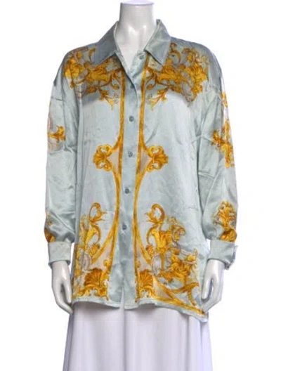 Pre-owned Escada Silk Printed Button-up Top In Blue