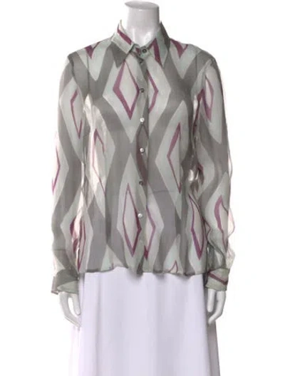 Pre-owned Escada Silk Printed Button-up Top In Green