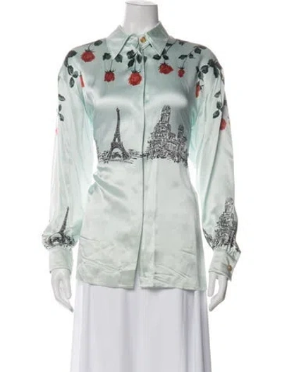 Pre-owned Escada Silk Printed Button-up Top In Green