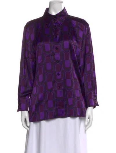 Pre-owned Escada Silk Printed Button-up Top In Purple