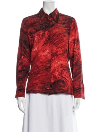 Pre-owned Escada Silk Printed Button-up Top In Red