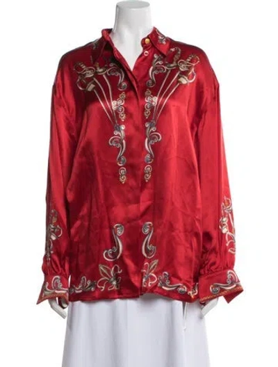 Pre-owned Escada Silk Printed Button-up Top In Red