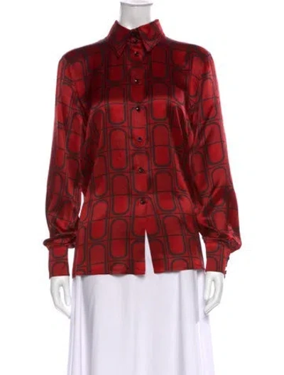 Pre-owned Escada Silk Printed Button-up Top In Red