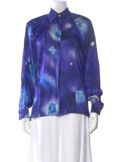 Pre-owned Escada Silk Printed Button-up Top W/ Tags In Blue