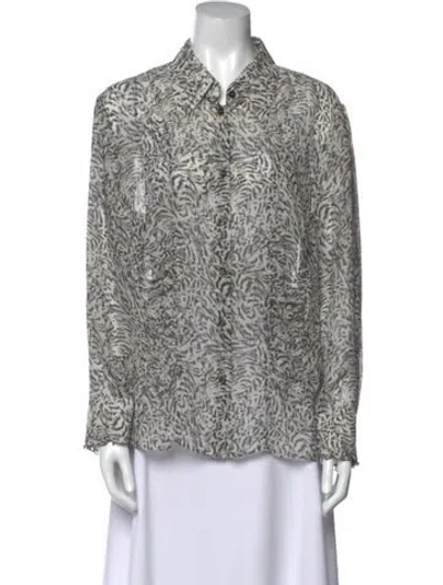 Pre-owned Escada Silk Printed Button-up Top In White