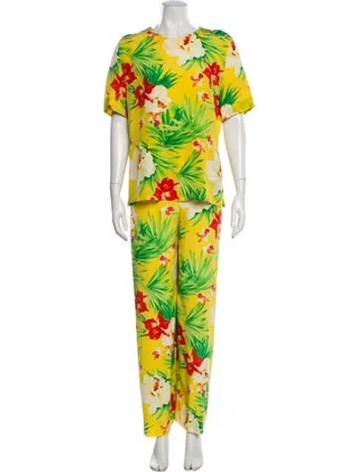 Pre-owned Escada Silk Printed Pantsuit In Yellow