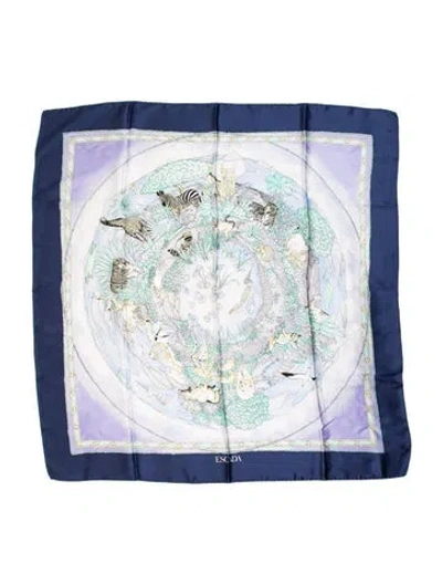 Pre-owned Escada Silk Printed Scarf In Blue