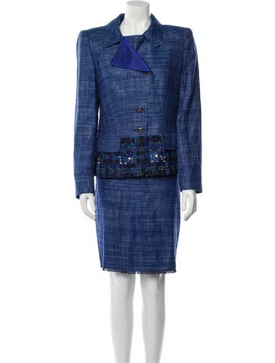 Pre-owned Escada Silk Printed Skirt Suit In Blue