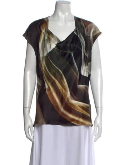 Pre-owned Escada Silk Printed Top In Grey/neutrals