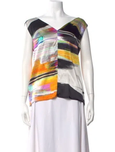 Pre-owned Escada Silk Printed Top In White
