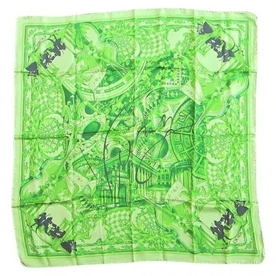 Pre-owned Escada Silk Scarf Green & Black Musical Made In Italy, Never Worn 1990s