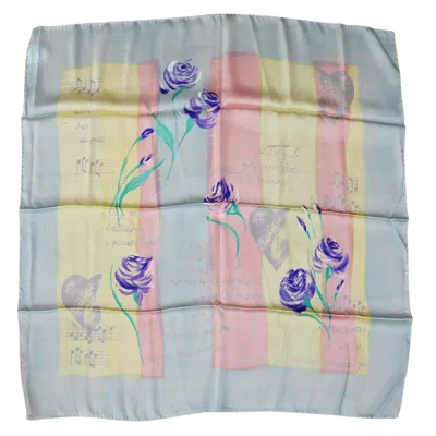 Pre-owned Escada Silk Scarf Pastel Music Notes Made In Italy New, Never Worn In Gray