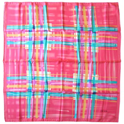 Pre-owned Escada Silk Scarf Pink Teal Yellow Purple Made In Italy 1990s New, Never Worn