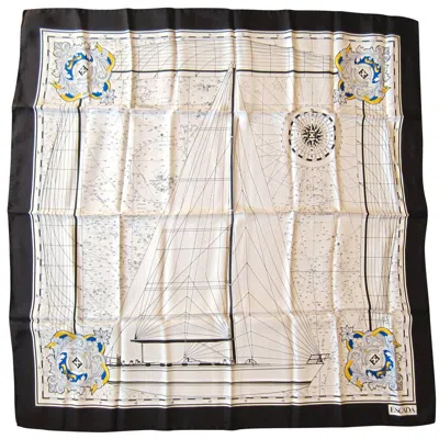 Pre-owned Escada Silk Scarf "sailboat Sailing Away" Made In Italy 1990s New, Never Worn In Sand