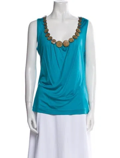 Pre-owned Escada Silk Scoop Neck Top In Blue