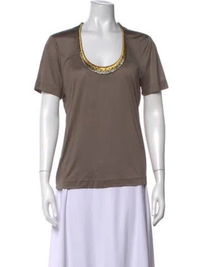 Pre-owned Escada Silk Scoop Neck T-shirt In Brown