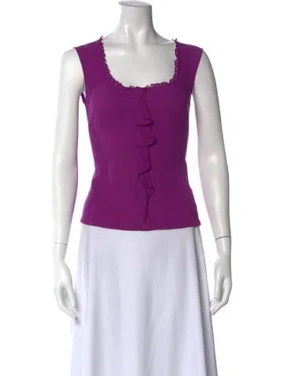 Pre-owned Escada Silk Square Neckline Top In Purple