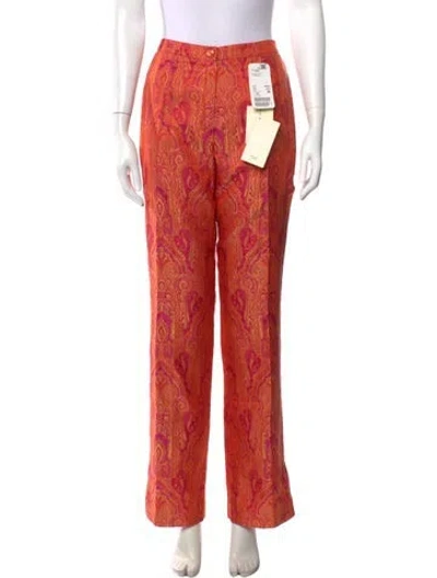 Pre-owned Escada Silk Straight Leg Pants W/ Tags In Orange
