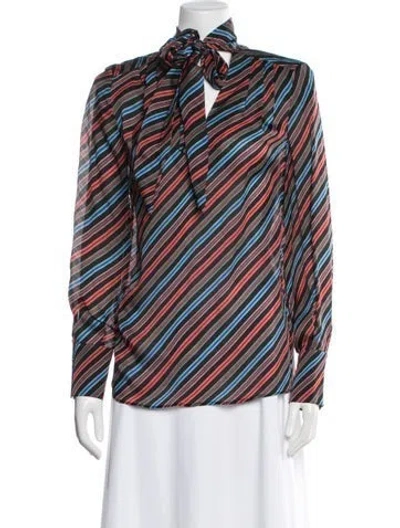 Pre-owned Escada Silk Striped Blouse In Black