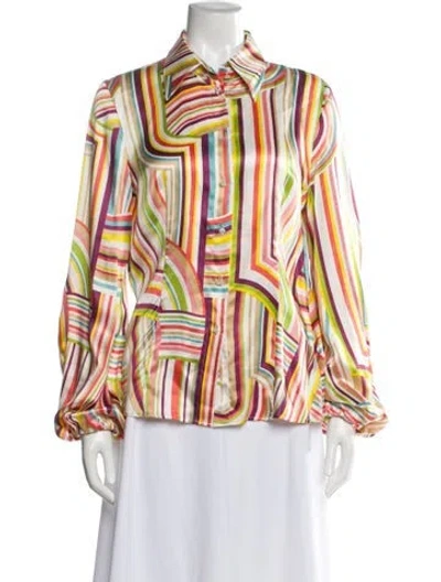 Pre-owned Escada Silk Striped Blouse In Pink