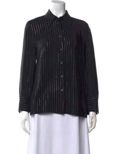 Pre-owned Escada Silk Striped Button-up Top In Black