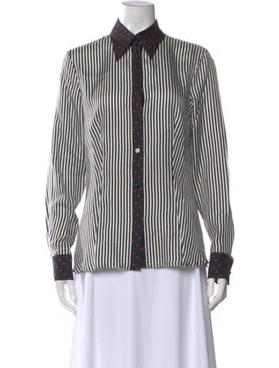 Pre-owned Escada Silk Striped Button-up Top In White