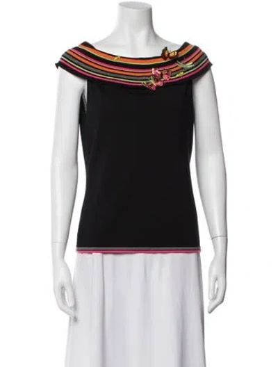 Pre-owned Escada Silk Striped Top In Black